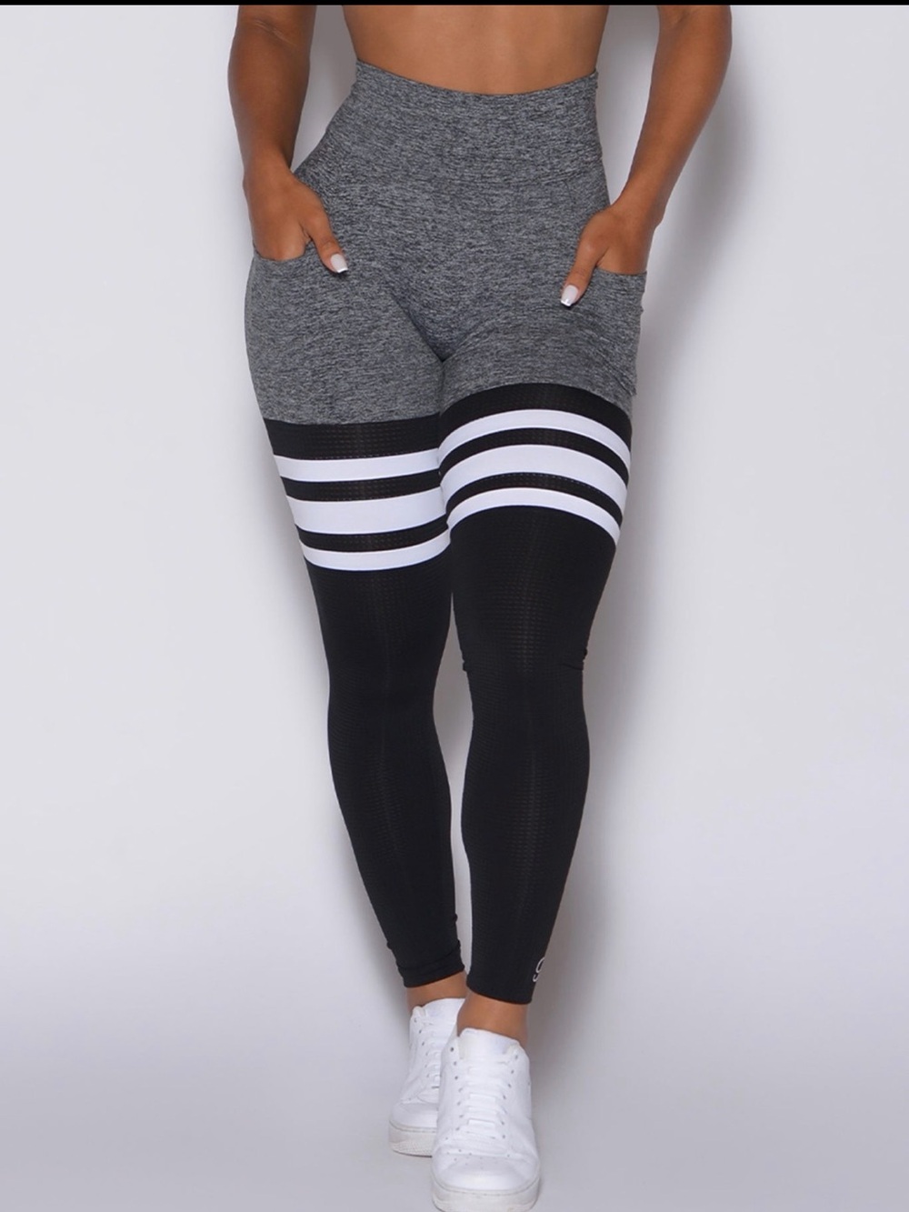 Bombshell Sportswear Gray, Black & White High-Waist Pocket Leggings